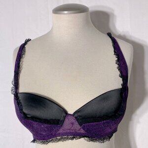 Blush Black & Purple Satin & Lace Padded Push Up Bra 36A